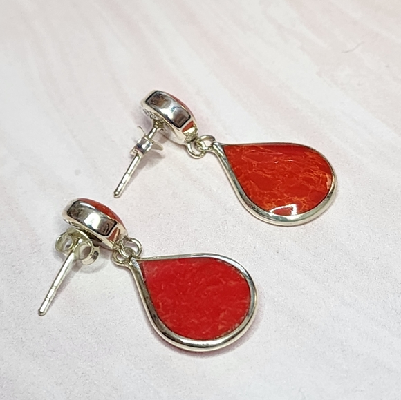 Sponge Coral 🪸 and Sterling Earrings - Picture 3 of 5